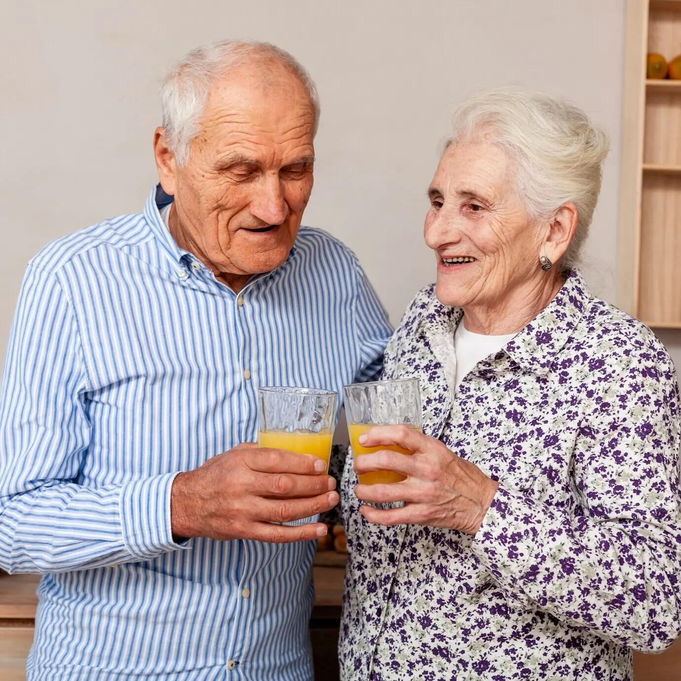 Endearing elderly man and woman together